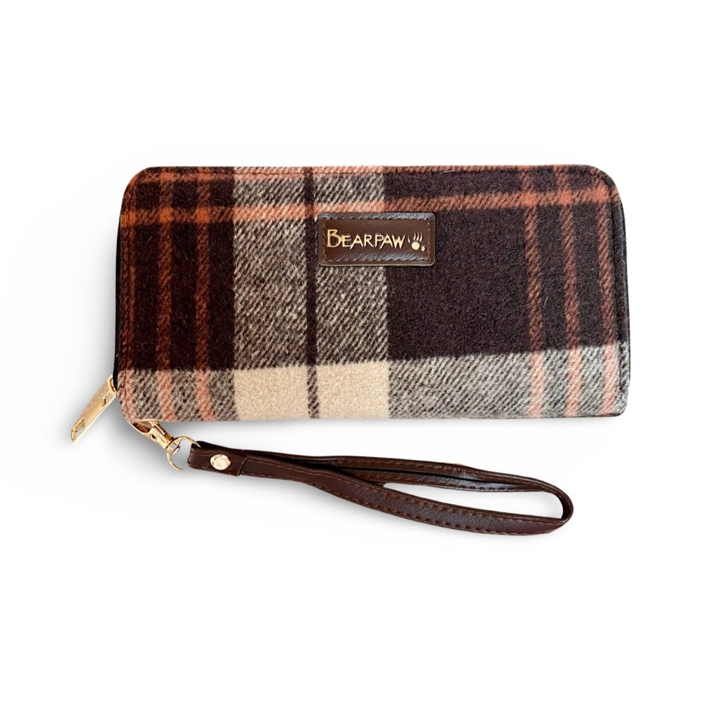 BearPaw Plaid Zippered Wallet Wristlet with Gold Zipper
